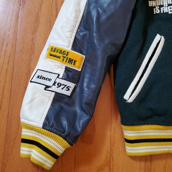 Zara dnwr Men’s Small Varsity Bomber Jacket Patches Green Letterman Embroidered - Picture 6 of 13